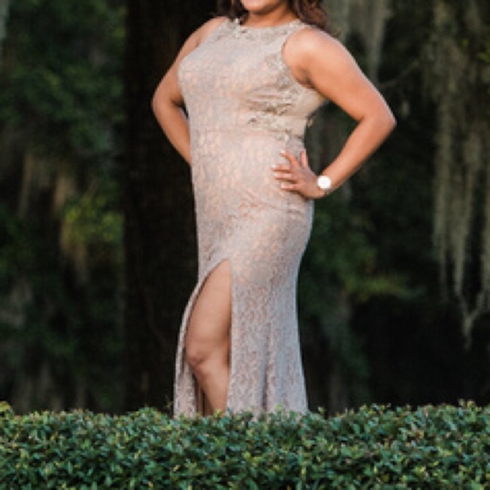 Grey/Silver and Beige Floor Length Formal Dress - Picture 5 of 5